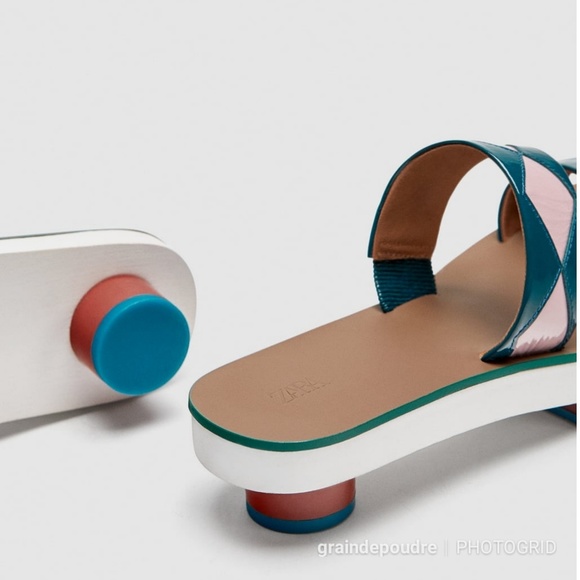 Zara Studio Patent Leather Geometric Slide Sandals 38 7.5